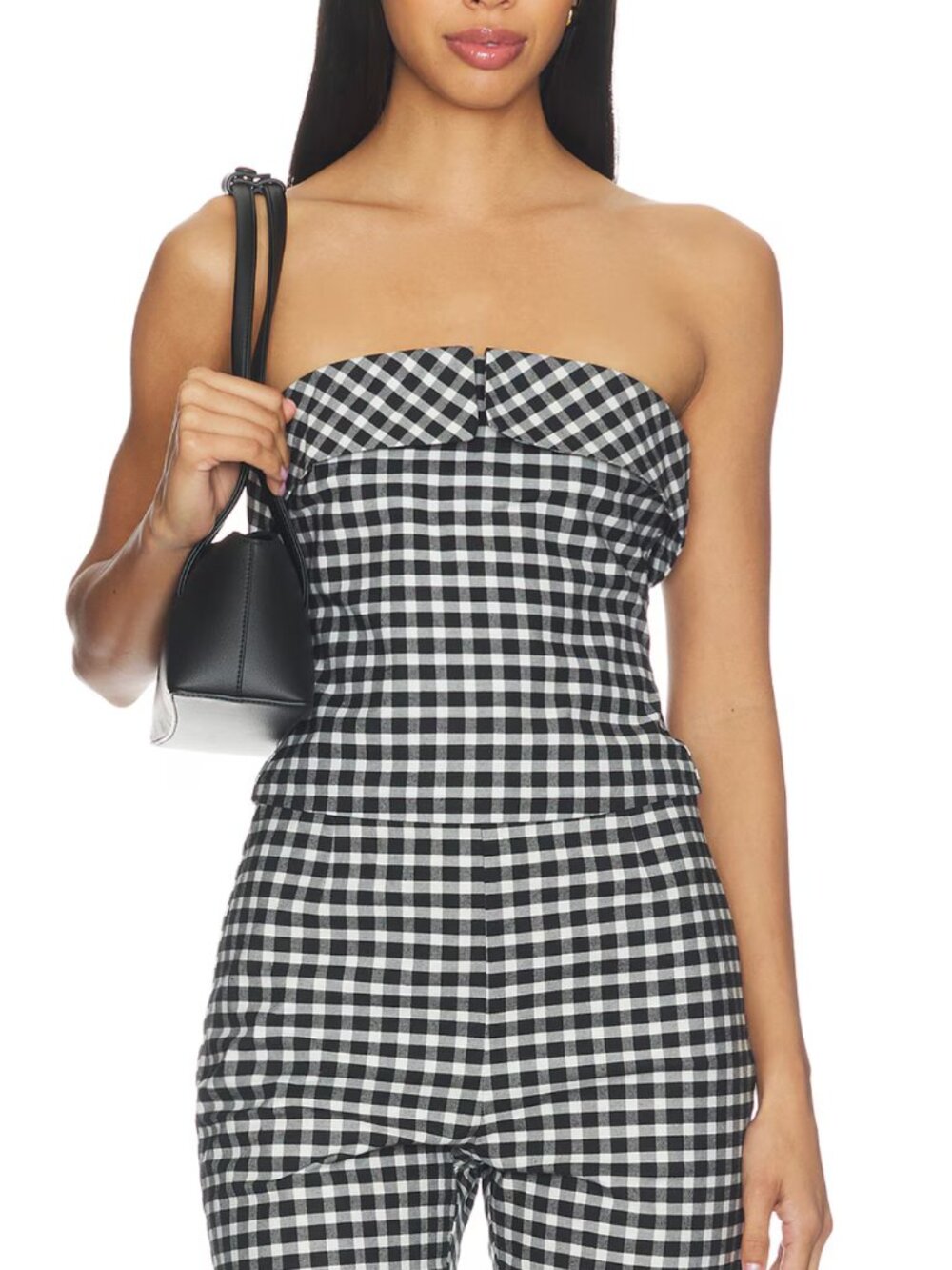 POSSE Chiara Strapless Stretch Cotton Top Small Black White Check